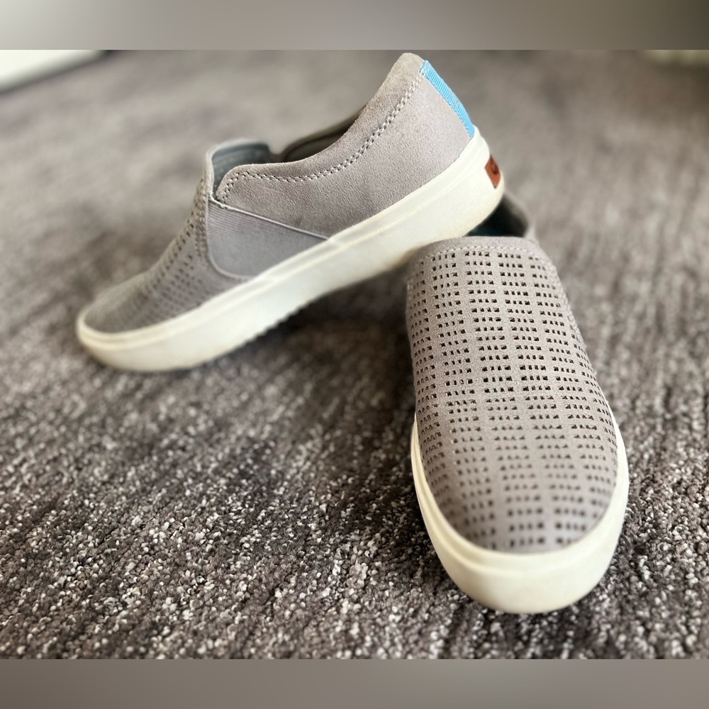 Dr. Scholl's Gray Slip-On Perforated Casual Sneakers with Blue Heel Tab